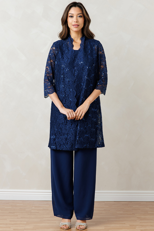 3 Piece Georgette Pant with Lace Tank and Jacket